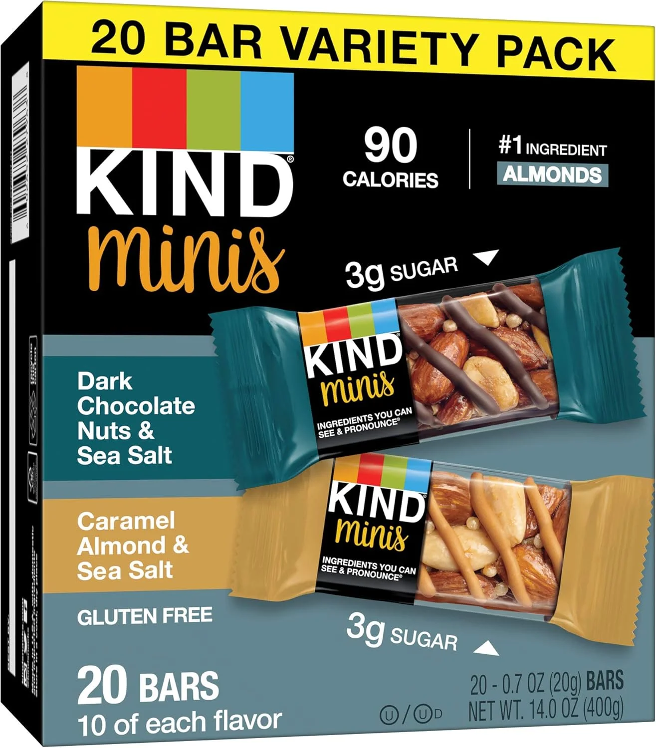 KIND Minis Variety Pack Dark Chocolate and Caramel Almond Nut Bars (10 Pack, 200 g) ngip1