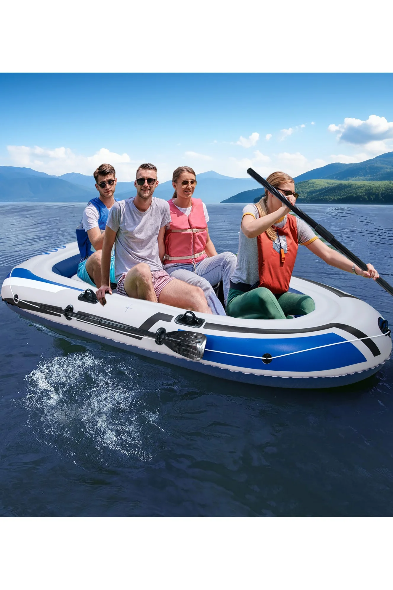 GGEROU Inflatable Boat Set for 4 Persons with Oars and Pump (272 cm x 135 cm) uelze