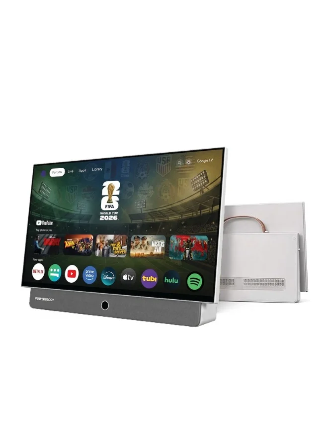 Powerology Portable Smart TV 27 Inch FHD 1080p Android Display with Dual Speakers for Home and Outdoor Use (White, 27 Inch) wrrpj