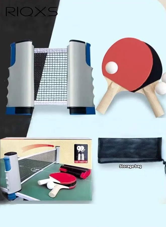 RIOXS All-in-One Table Tennis Set with Retractable Net, 2 Paddles & 3 Balls (Professional Indoor & Outdoor Sports Equipment) 638cr