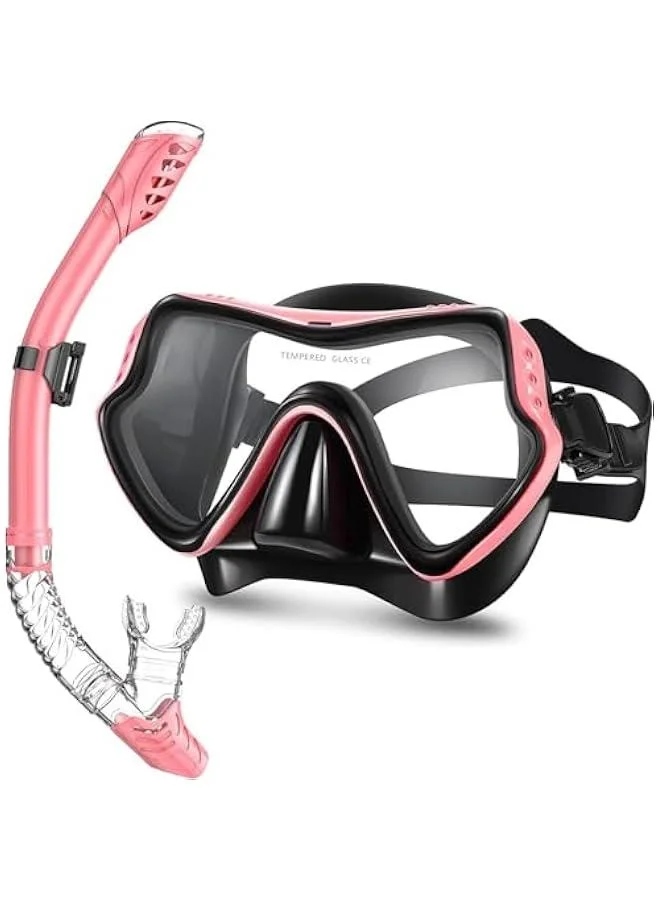 HOOKOR Snorkel Mask Set Dry Snorkel Gear 180 Degree Panoramic View Anti-Fog Swimming Equipment for Adults and Kids (One Size) 99z23