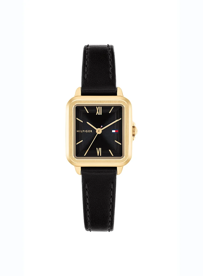 Elegant Analog Quartz Watch for Women with Black Dial and Genuine Leather Strap (Black, 36mm) 8xi06