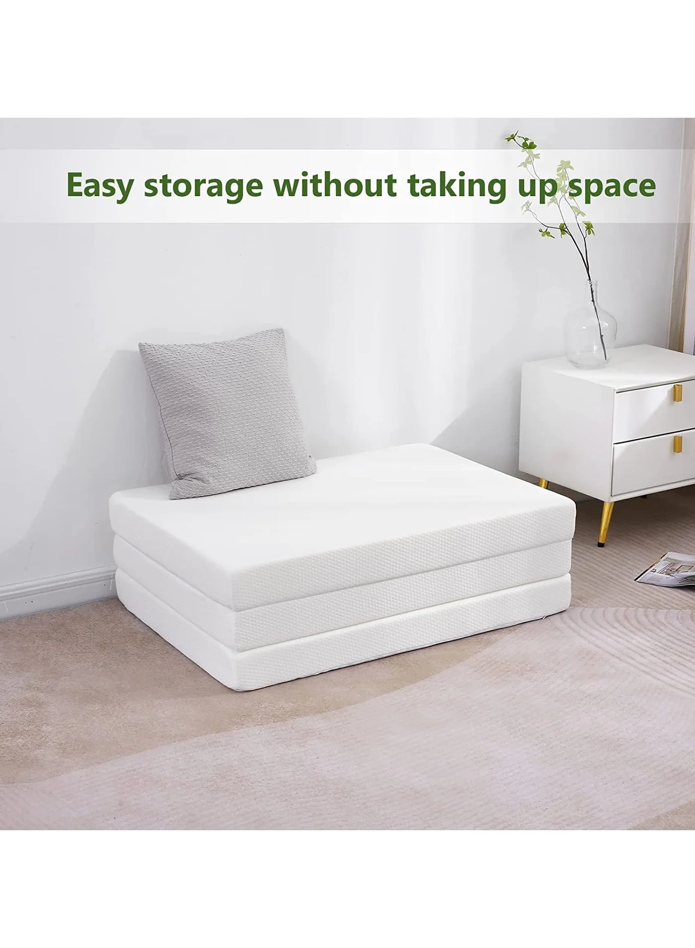 Premium Folding Mattress Breathable Knitted Cotton Fabric Portable Bedding (White, 180x90x7 cm) w6him
