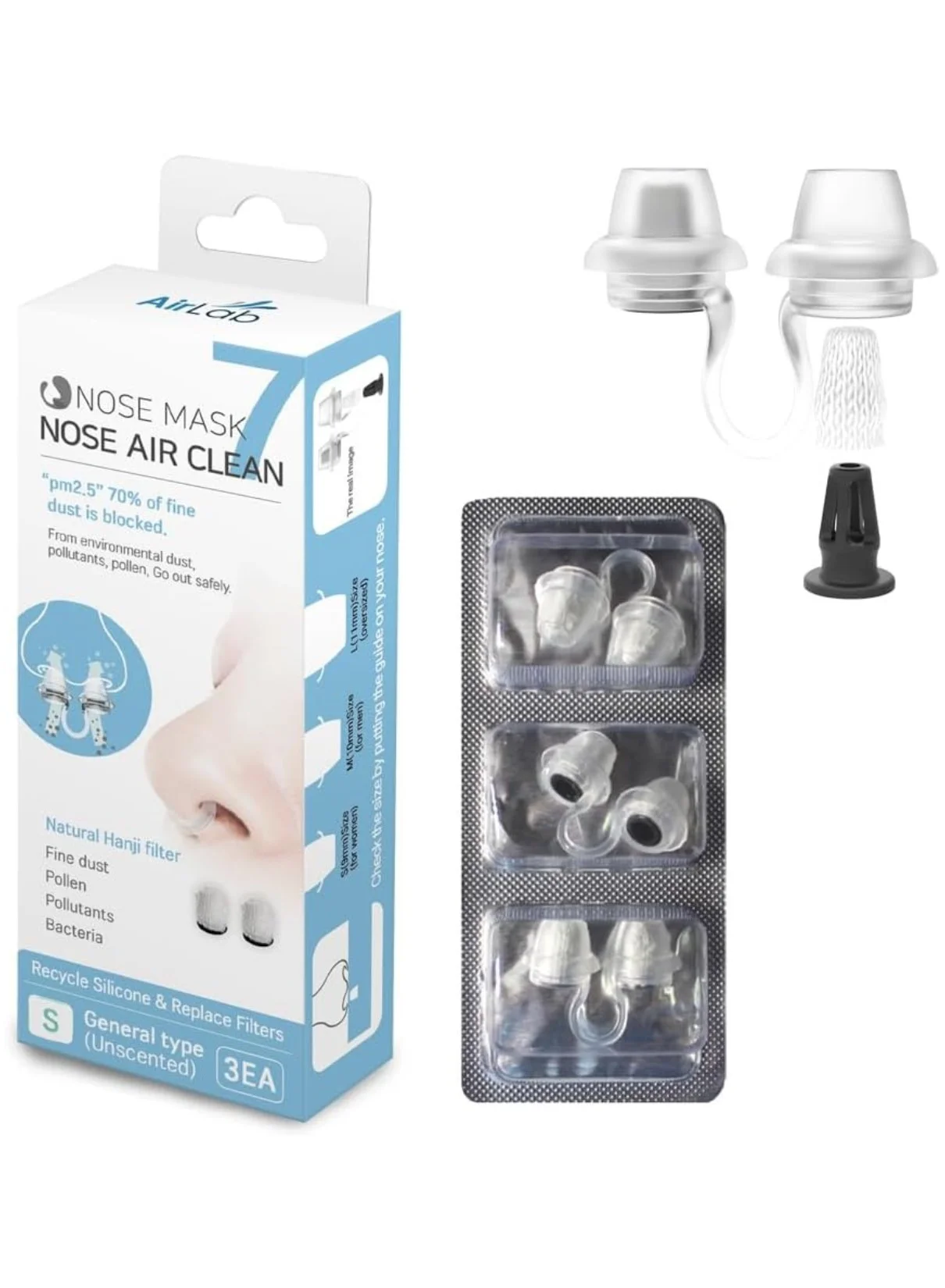Airlab Nasal Air Filter Plugs Reusable Breathable Dust and Pollution Protection (General Size) tl94m