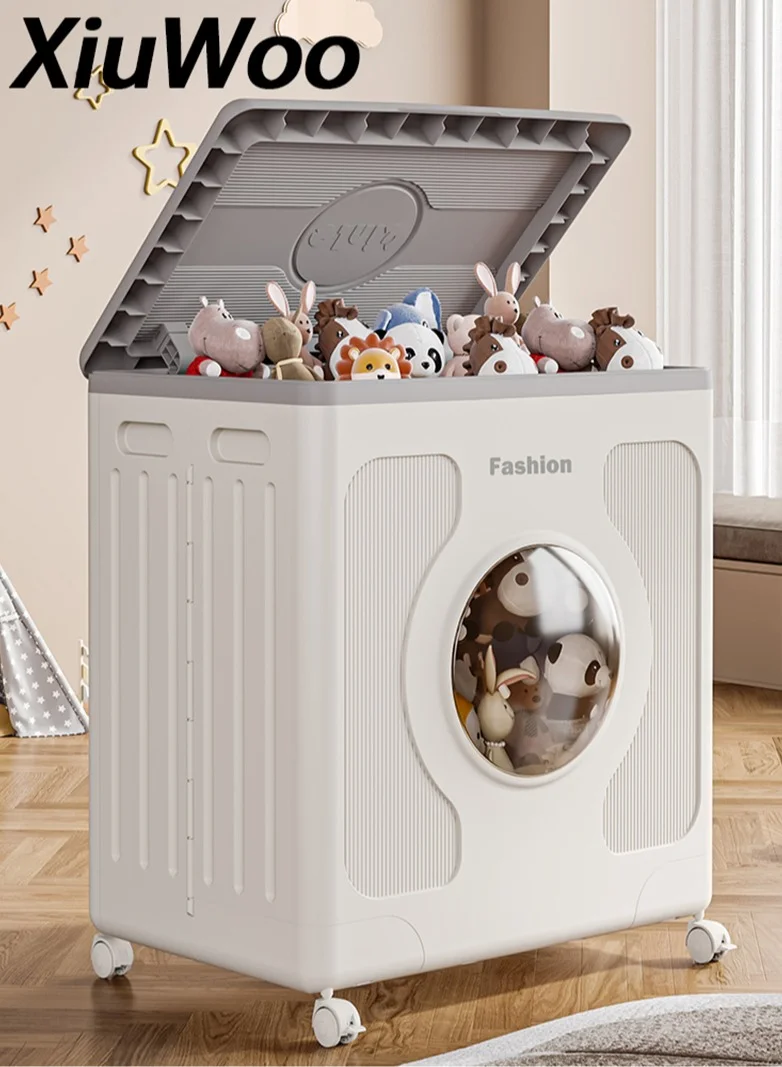 XiuWoo Large Foldable Toy Storage Chest with Wheels (160L, Heavy-Duty, Grey) 1vh35