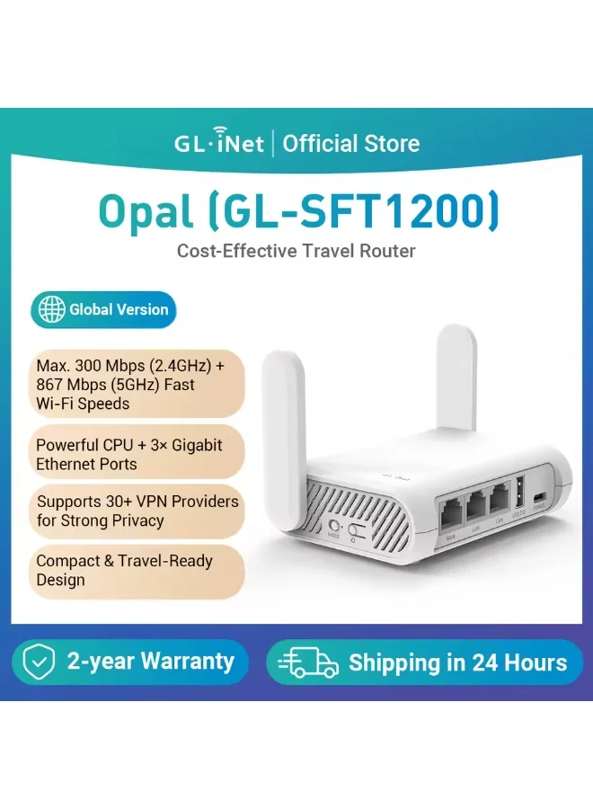 Premium Secure Travel WiFi Router AC1200 Dual Band Gigabit Wireless Network (Compact Size) s8a85
