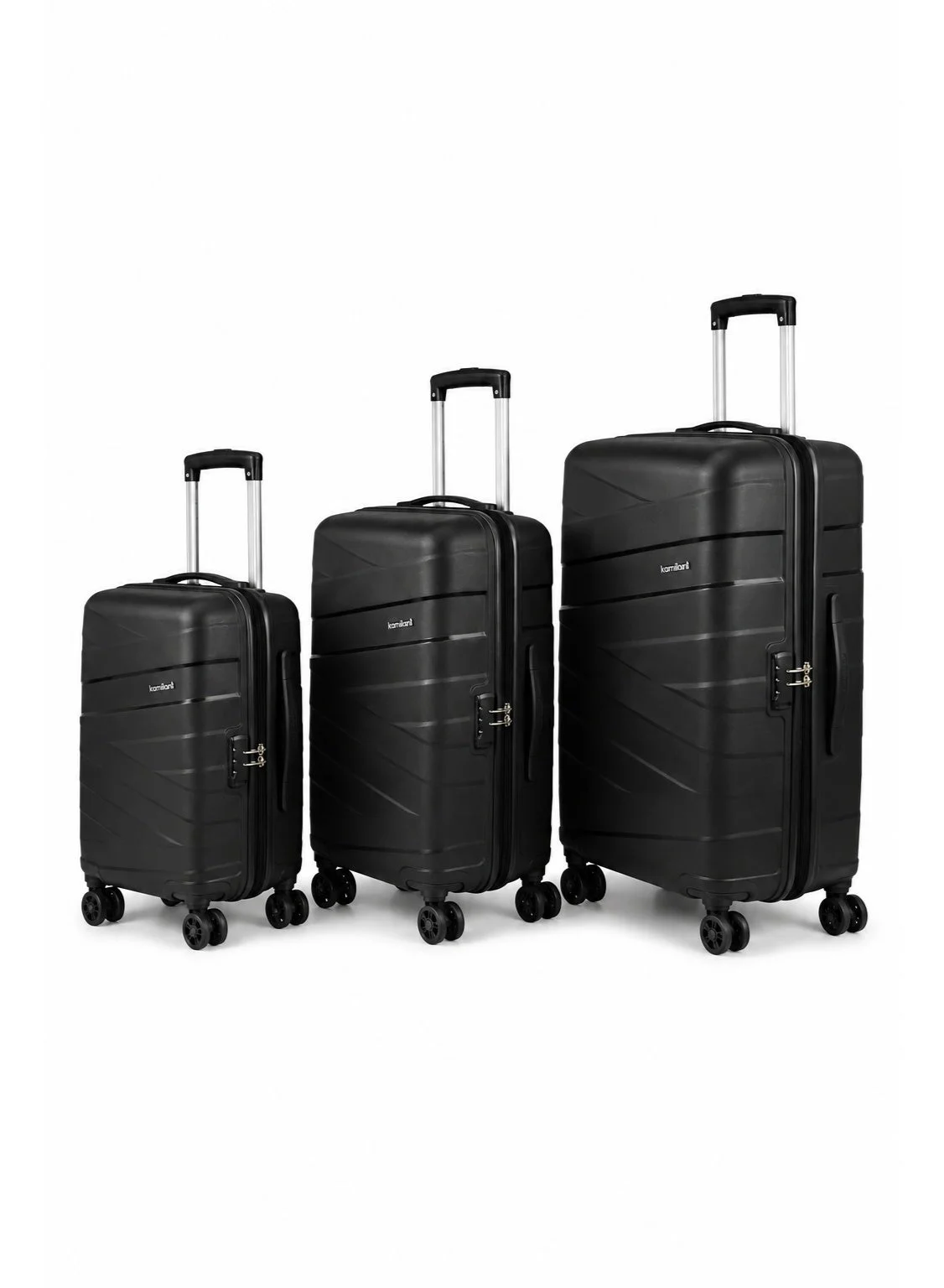 Premium Hard Shell Spinner Luggage Set 3-Piece Polypropylene Travel Suitcase (Black, 55cm + 68cm + 79cm) h27s8