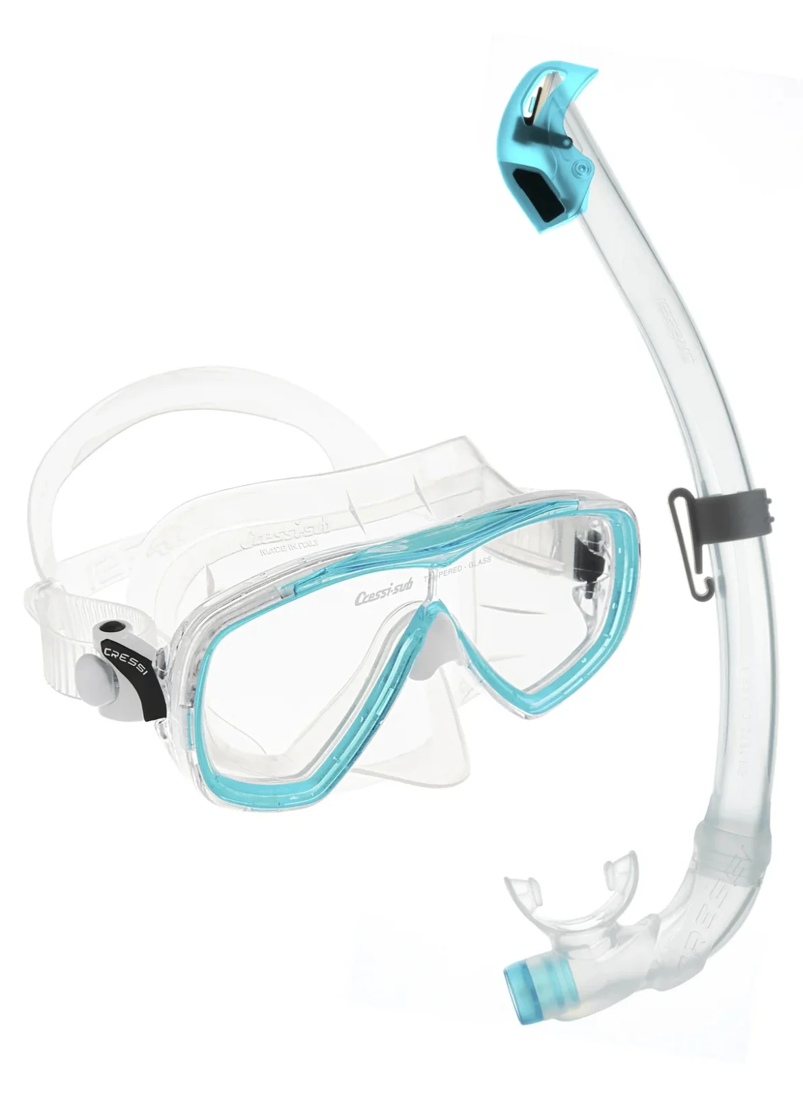 Cressi Estrella Mask and Seal Dry Snorkel Combo Premium Diving Gear (Clear/Aquamarine, Adult) fze3d