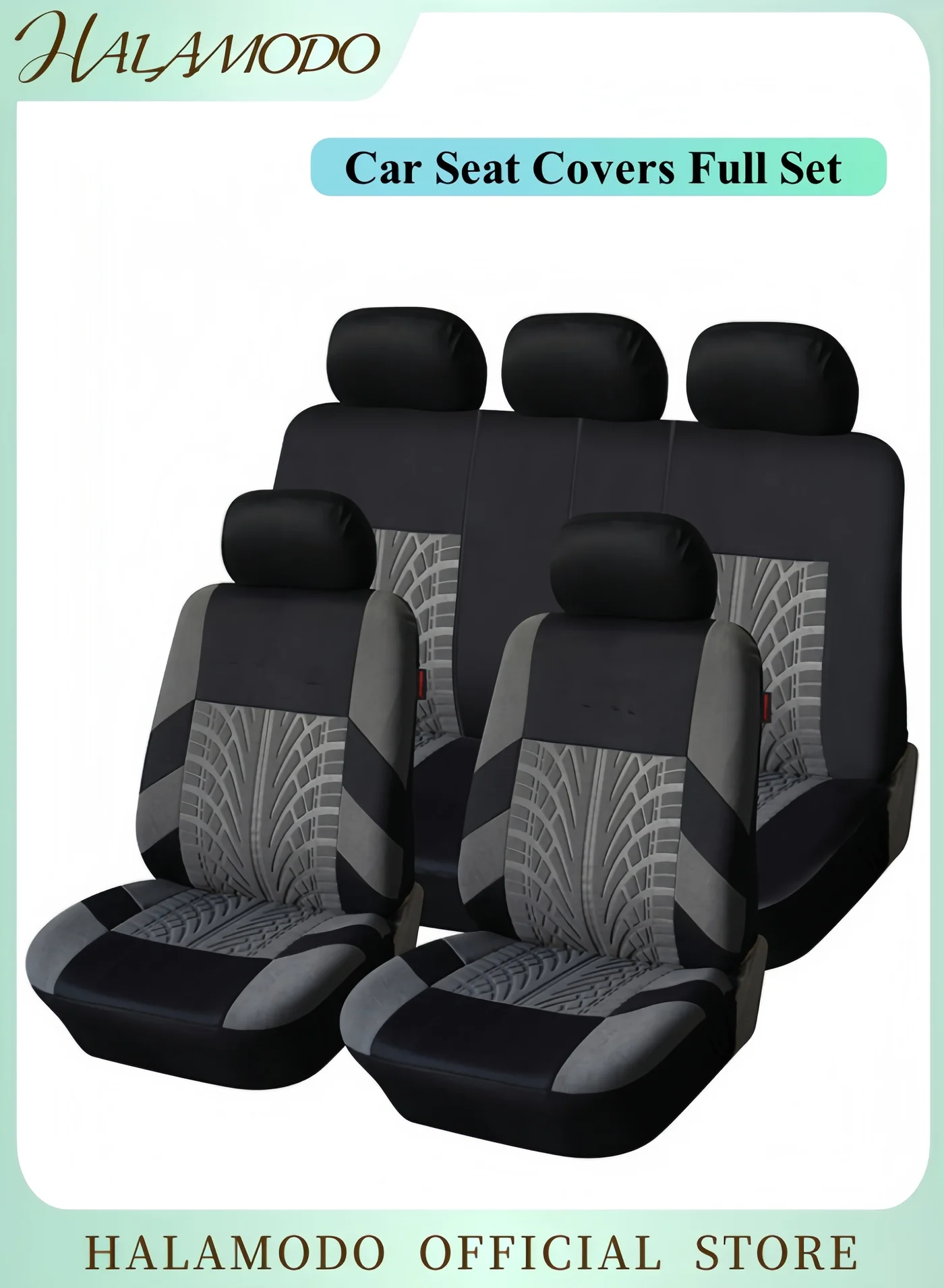 Halamodo Car Seat Covers Full Set Premium Breathable Sporty Protectors for Front Bucket and Split Bench Seats (Universal Fit for Cars and SUVs) kmpi5