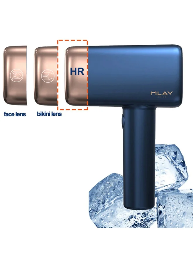 MLAY T14 Professional Ice Compress Laser Hair Removal Device with 500,000 Flashes for Full Body (Dark Blue, 3-Lamp Set) zy5mt
