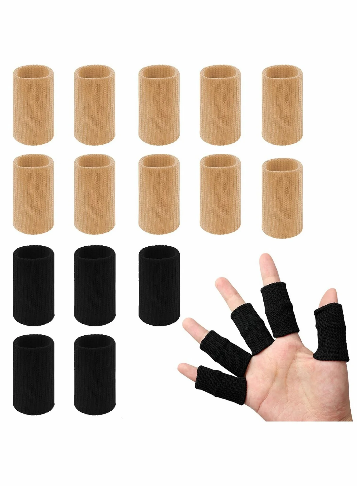 KASTWAVE Finger Sleeves Support Brace for Sports and Joint Protection (Black and Skin Tone, 20 Pack) dtbbu