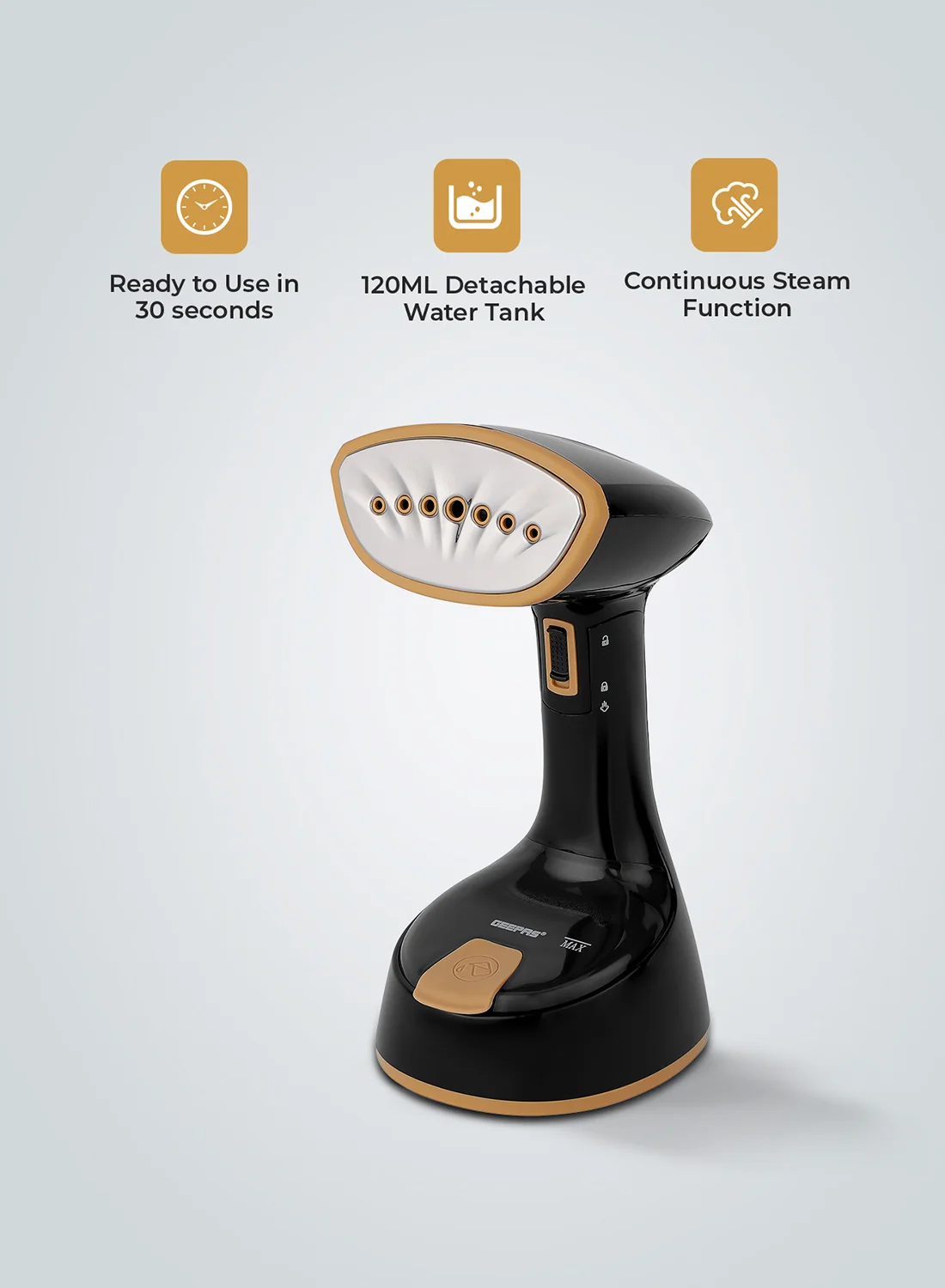 GEEPAS Handheld Garment Steamer with Stainless Steel Head (Black, 120 mL, 1470 W) ugtf5