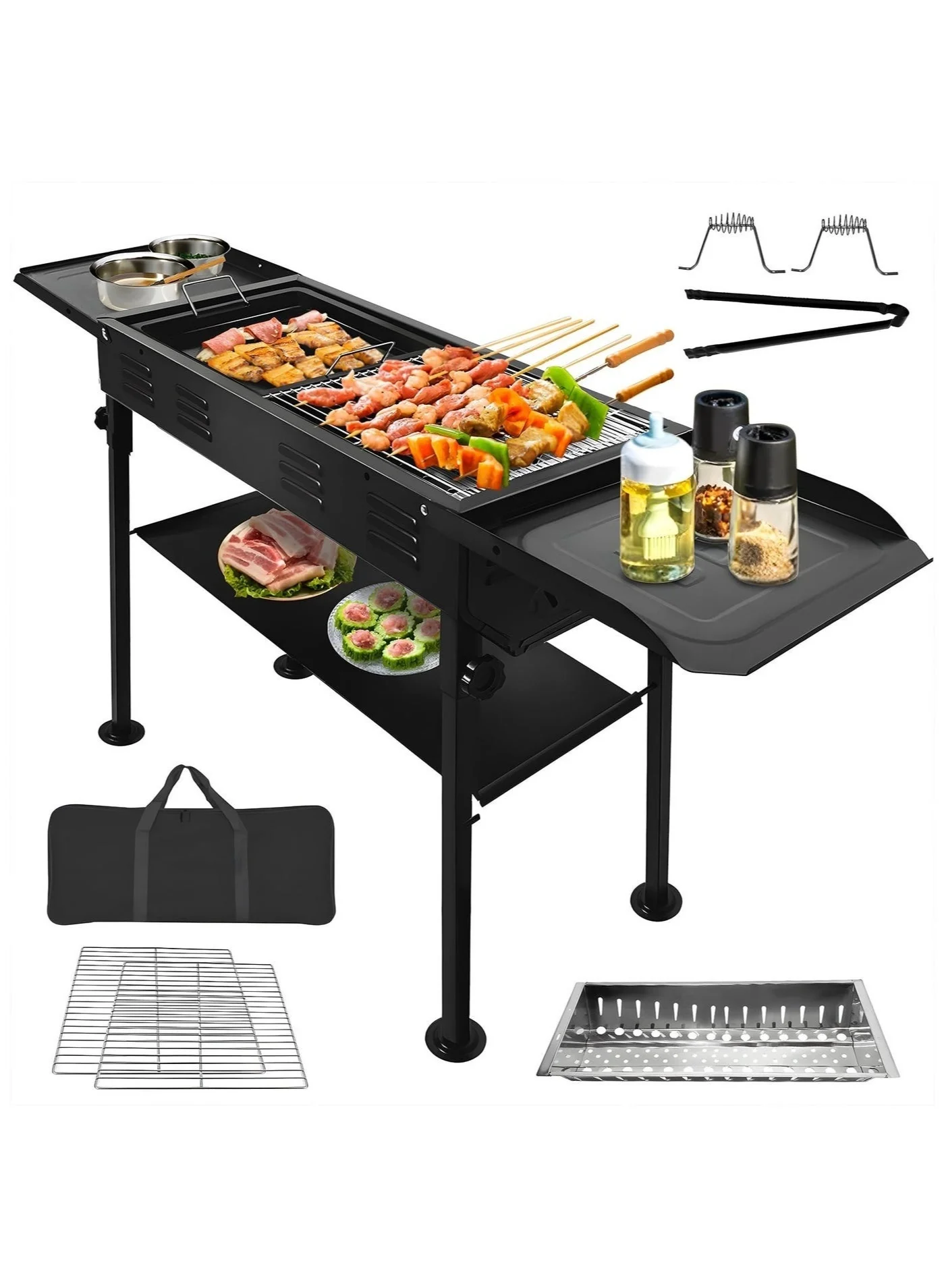 WALALLA Portable Charcoal Grill Foldable Stainless Steel BBQ Skewer Rack for Outdoor Camping Picnic Garden Party (Medium) tipt8
