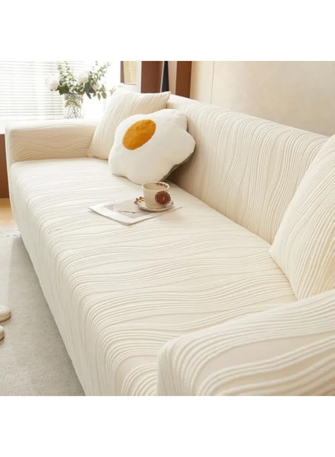 Arabest Stretch Couch Cover Premium Thick Sofa Protector with Elastic Band (Cream, 235-300cm) d0qlg