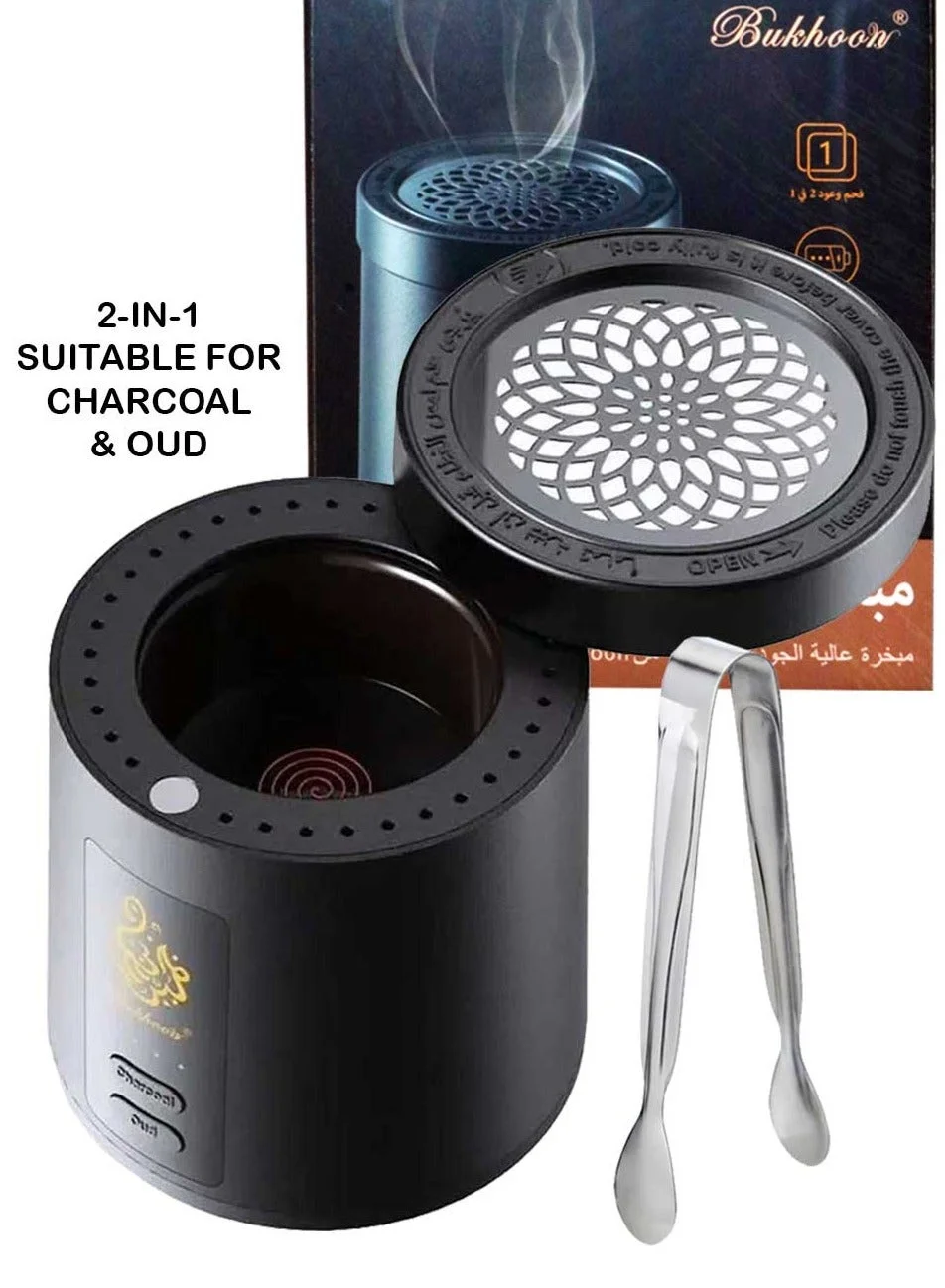 Bukhoon 2-in-1 Electronic Bakhoor Burner Premium Oud Incense Holder (Black, 1 Unit) hg8rw