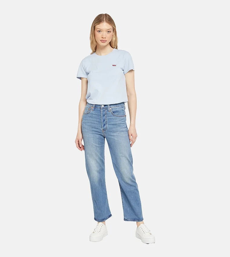 Premium High-Rise Straight Fit Denim Jeans for Women (Washed Blue, 28 inch) 5z5i0