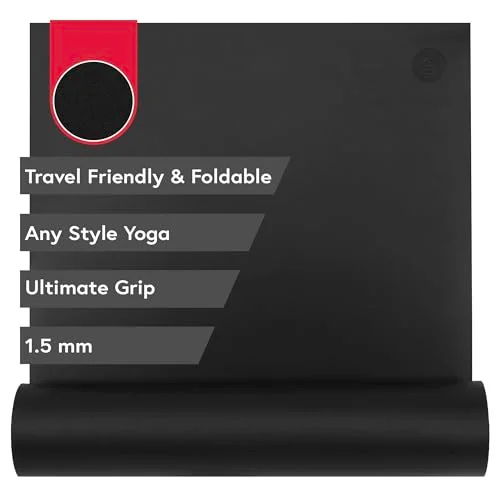 Premium Foldable Travel Yoga Mat Non-Slip Sweat-Ready Exercise Pad (Carbon, 180 x 61 x 0.15 cm) fzwri