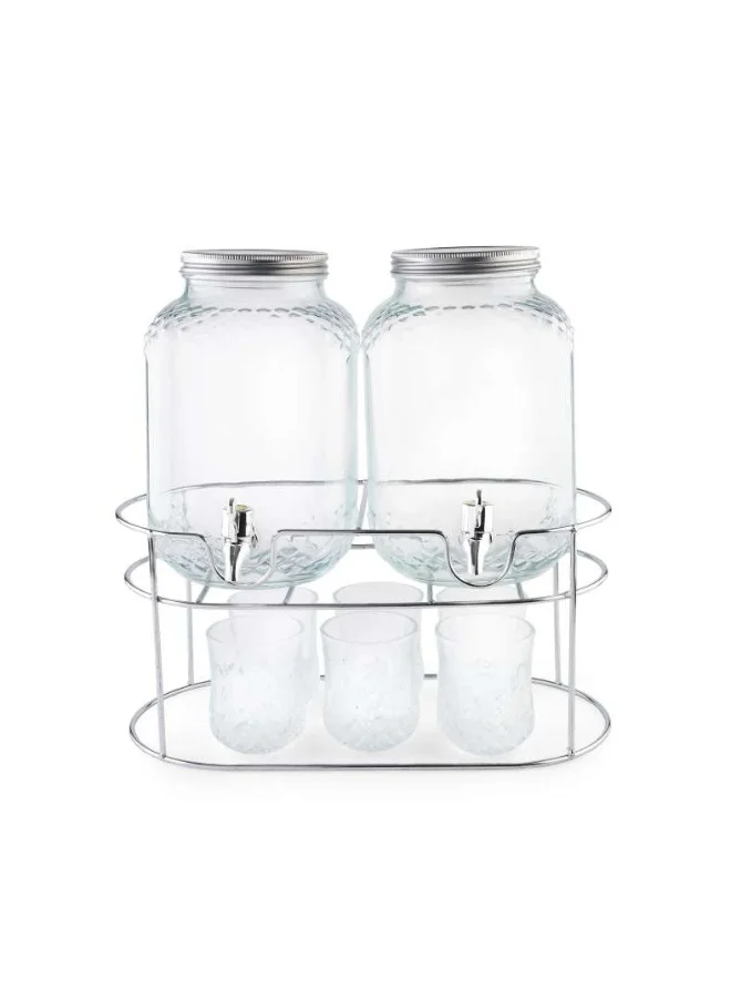 Pan Home Drink Dispenser Set with Metal Stand (8-Piece, 4L) - Clear 0ocat