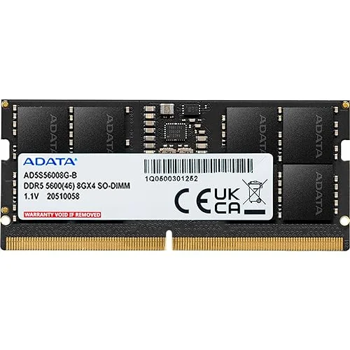 ADATA Premier 8GB DDR5 5600MHz SO-DIMM Laptop RAM Memory Module (High-Speed Performance, Low Voltage, On-Die ECC, 8GB) 13wsw