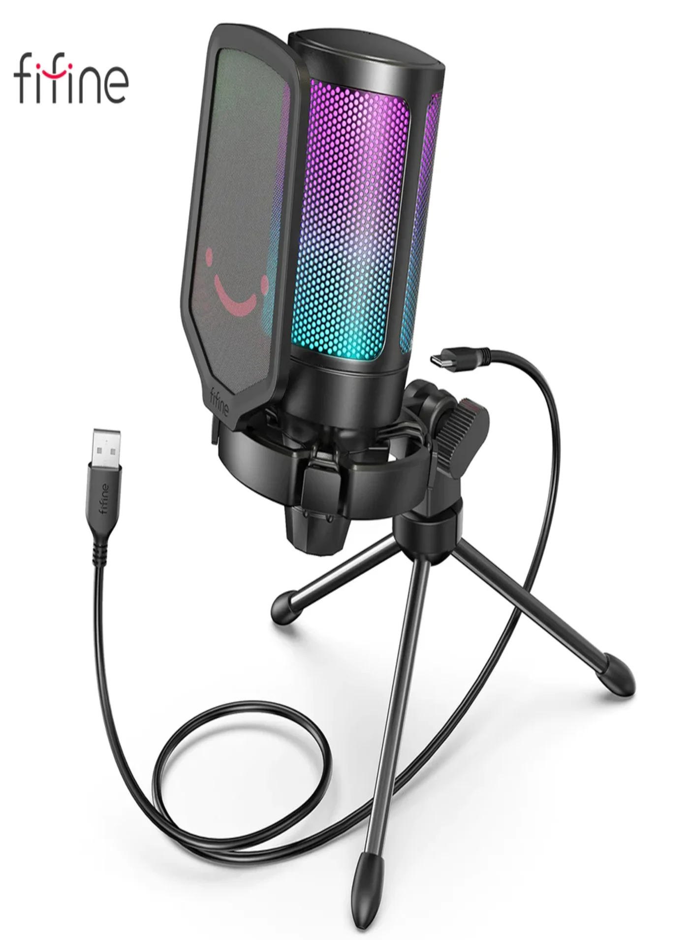 Premium Gaming USB Condenser Microphone with RGB Indicator, Quick Mute, Tripod Stand, Pop Filter, and Gain Control for PC and Console Streaming (Black) 6yq96