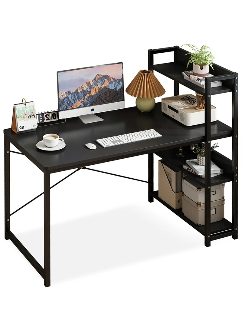 ADEBOLA Modern Home Office Computer Desk with Integrated Storage Bookshelf (Black, 120 cm) dn7h4