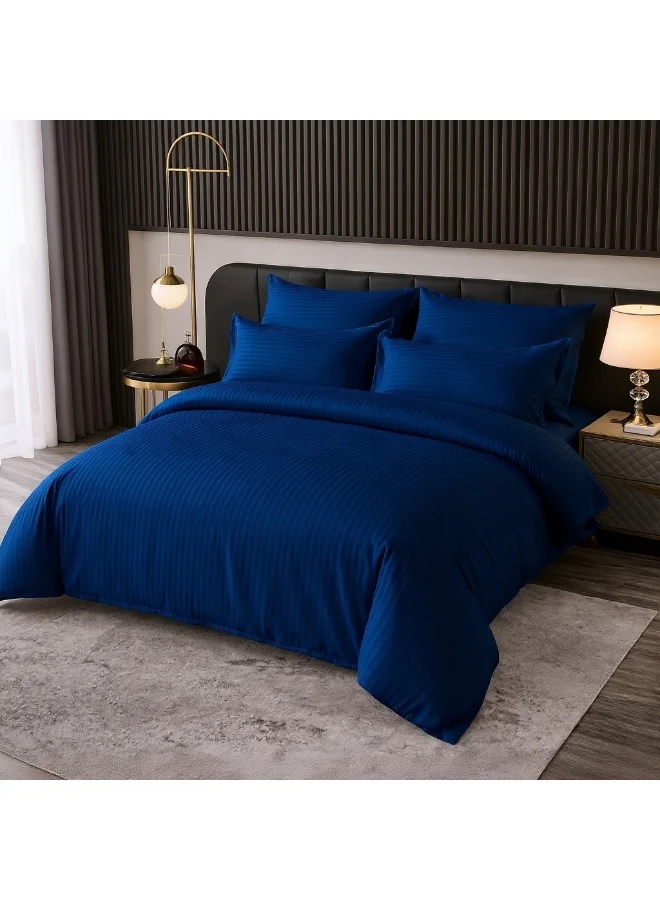 My Cotton Luxury Striped Duvet Cover Set (Navy Blue, King Size 220x240 cm, 6-Piece Bedding Set) vy1ph
