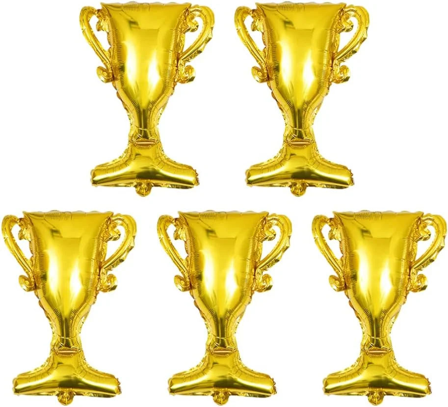 Premium Gold Trophy Mylar Foil Balloons Set for Sports Themed Birthday Party Decorations (5 Pieces) pgvxu