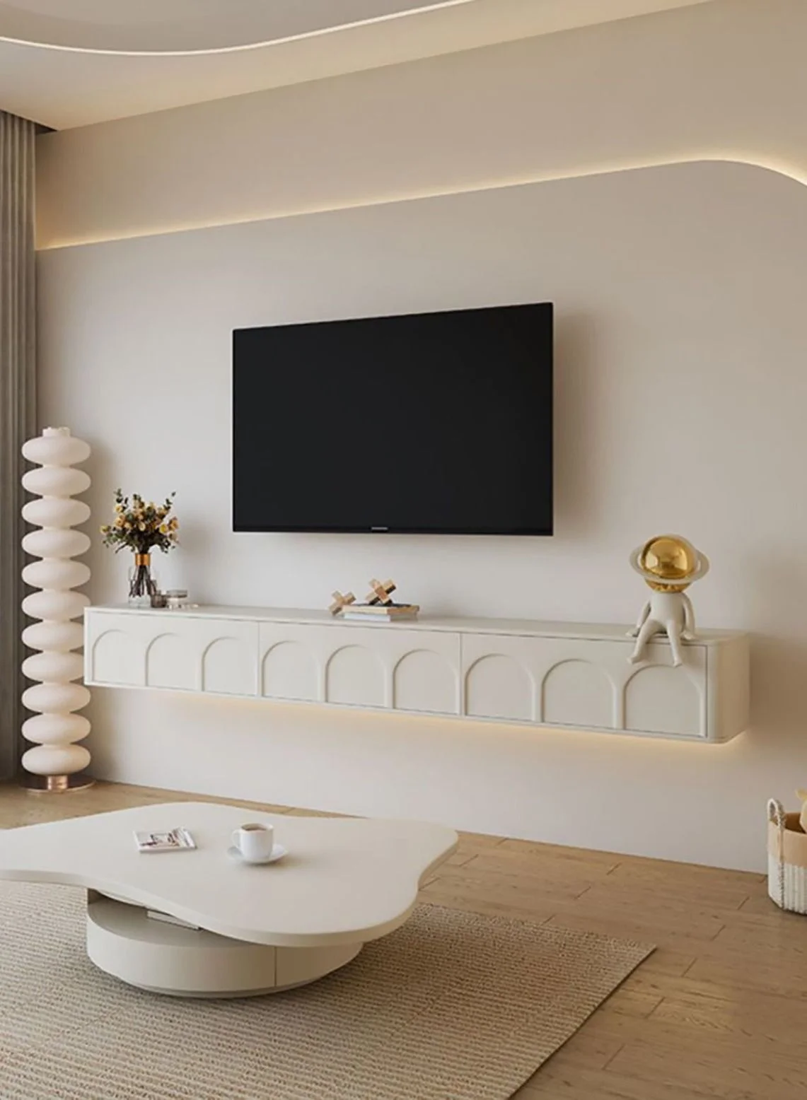 Merry Moments Floating TV Stand Wall Mounted Media Console (Cream White, 200x23x25 cm) o0628