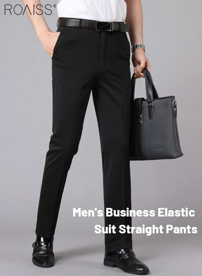 Roaiss Men Classic Suit Pants Regular Fit Dress Trousers Straight Leg Professional Business Attire (Black, 32W x 32L) 8ze8l