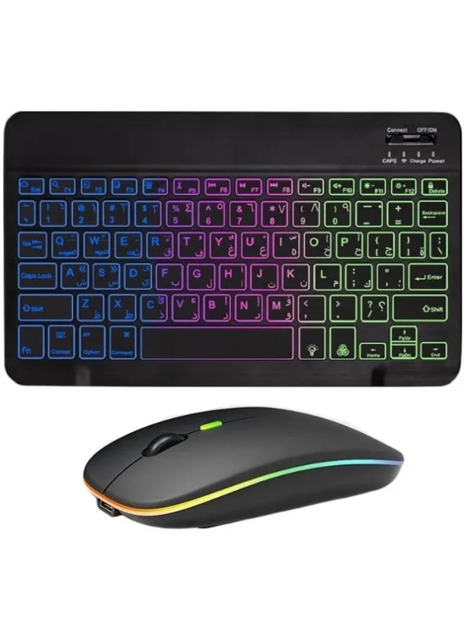 Premium Wireless Bluetooth Keyboard and Mouse Combo with Arabic Laser Engraving and RGB Backlit (Black, 1 Set) 5v0bz