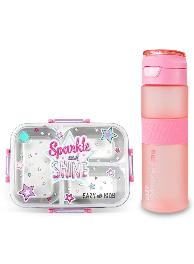 Eazy Kids Stainless Steel Bento Lunch Box with Tritan Water Bottle Set (Sparkle Girl, 850 mL) 9fq3g