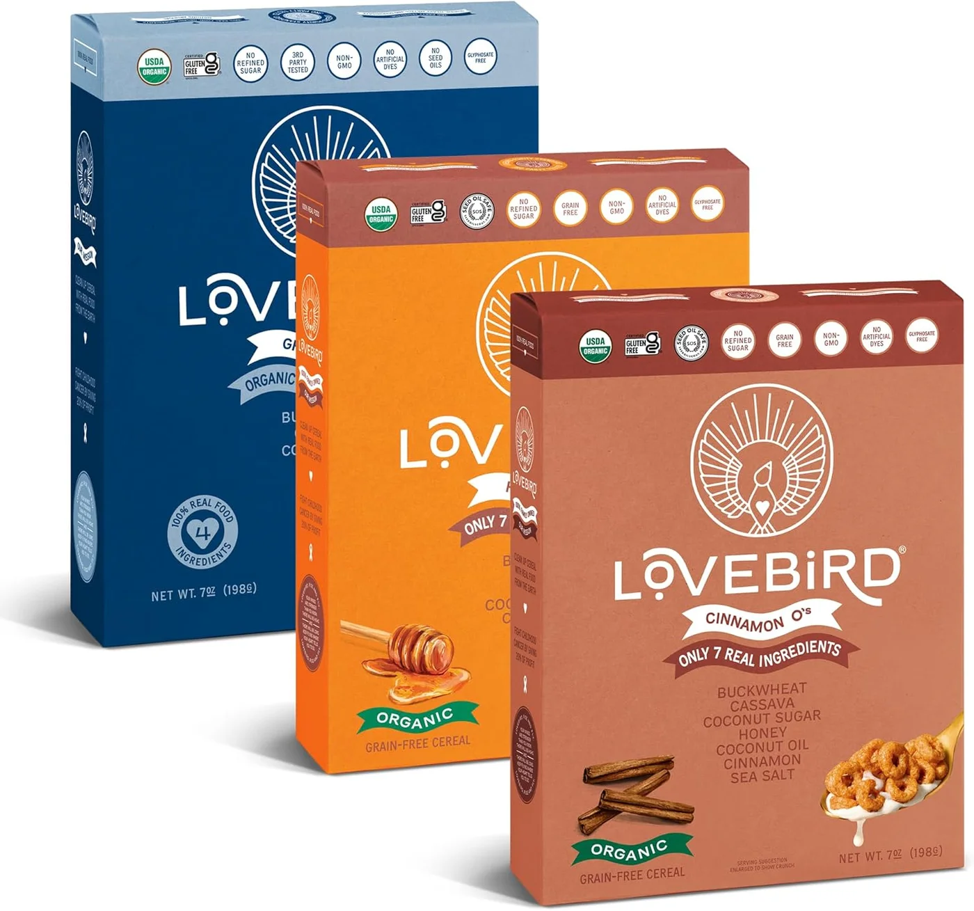 Lovebird Organic Grain-Free Cereal Variety Pack (Premium Healthy Breakfast, Gluten-Free, 300g) 0o86m