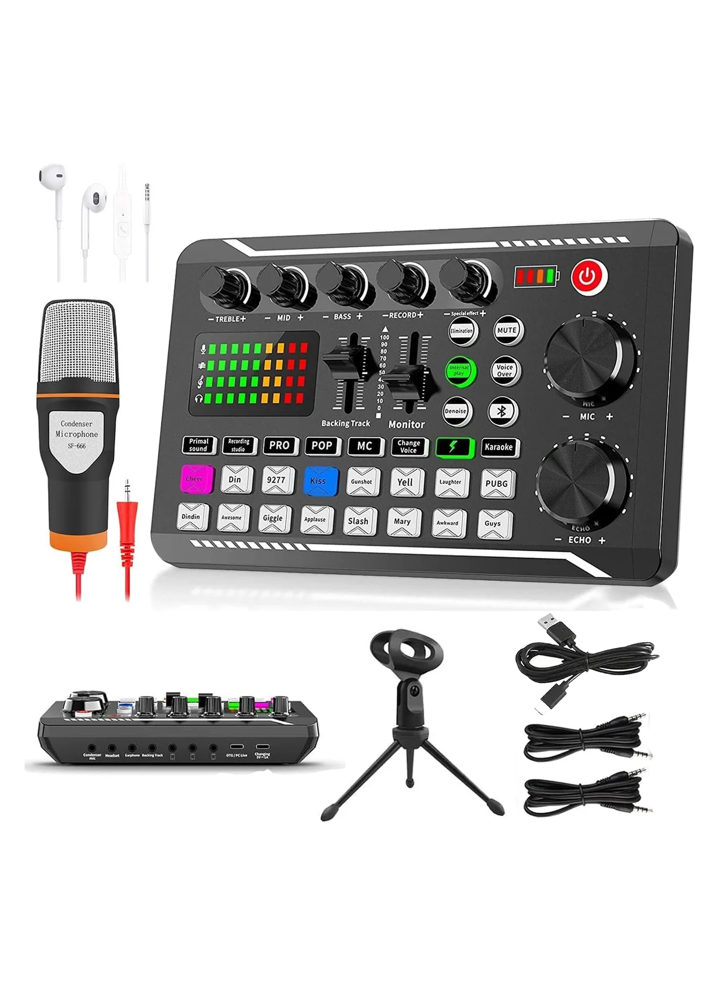 NNEWVANTE Professional DJ Sound Mixer Board with Voice Changer and Microphone for Live Streaming and Gaming (1 Set) 085k0