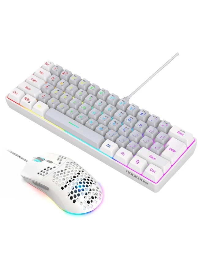 Rock Pow Arabic 60% Wired Gaming Keyboard and Mouse Combo, RGB Backlit Mechanical Feel Keyboard with Ergonomic 8000DPI Optical Mouse (Black, 61 Keys) l7fub