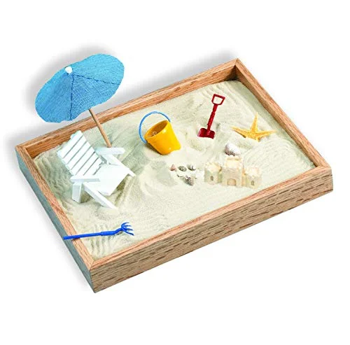 Be Good Company Executive Beach Zen Garden Desktop Decor (Hardwood Sandbox, 8 Seaside Accessories, 20 cm x 25 cm) nly7j
