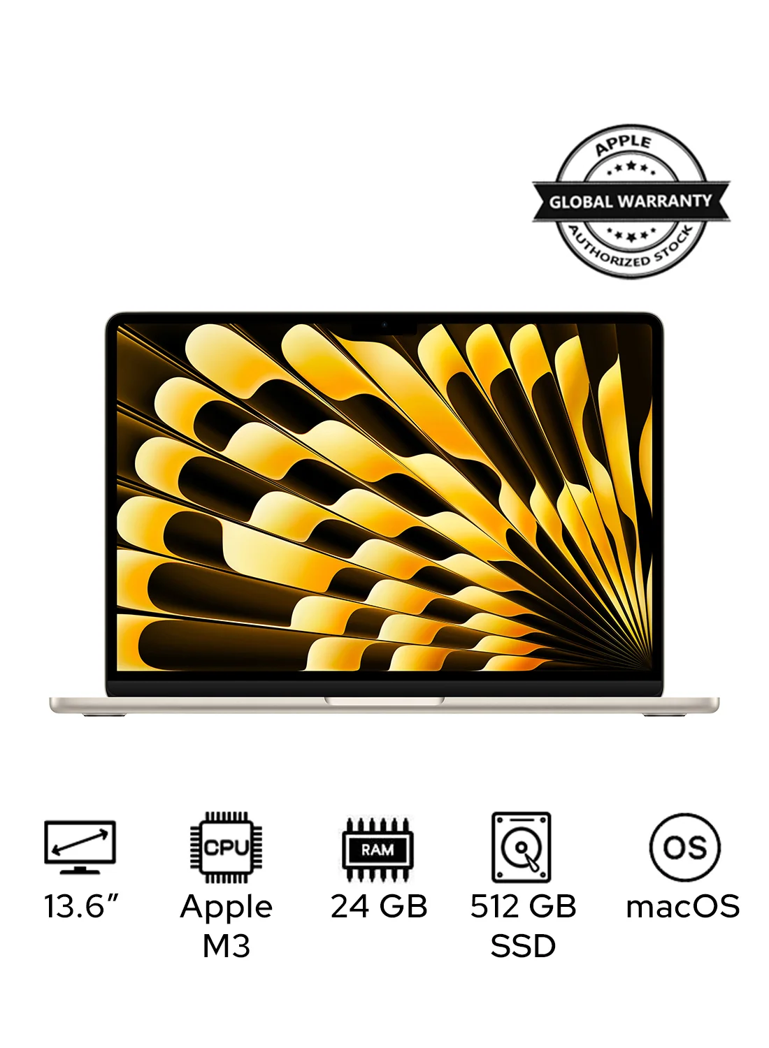 Premium Smart Laptop Air 13.6-Inch Display 24GB RAM 512GB SSD 8-Core CPU 10-Core GPU macOS English Keyboard (Starlight) j2sfq