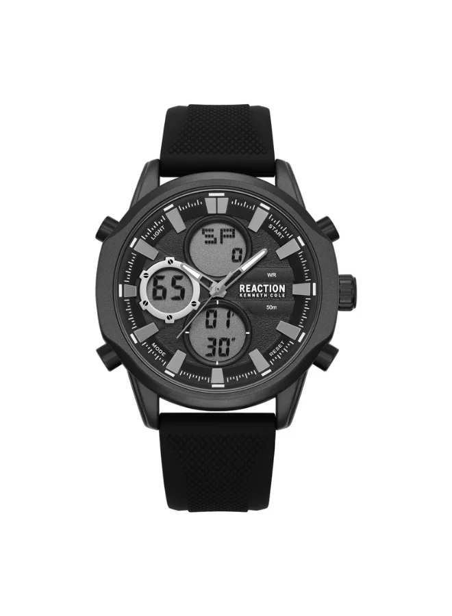 Premium Dual Display Analog Digital Watch with Silicone Strap for Men (Black, 46mm) ccw4r