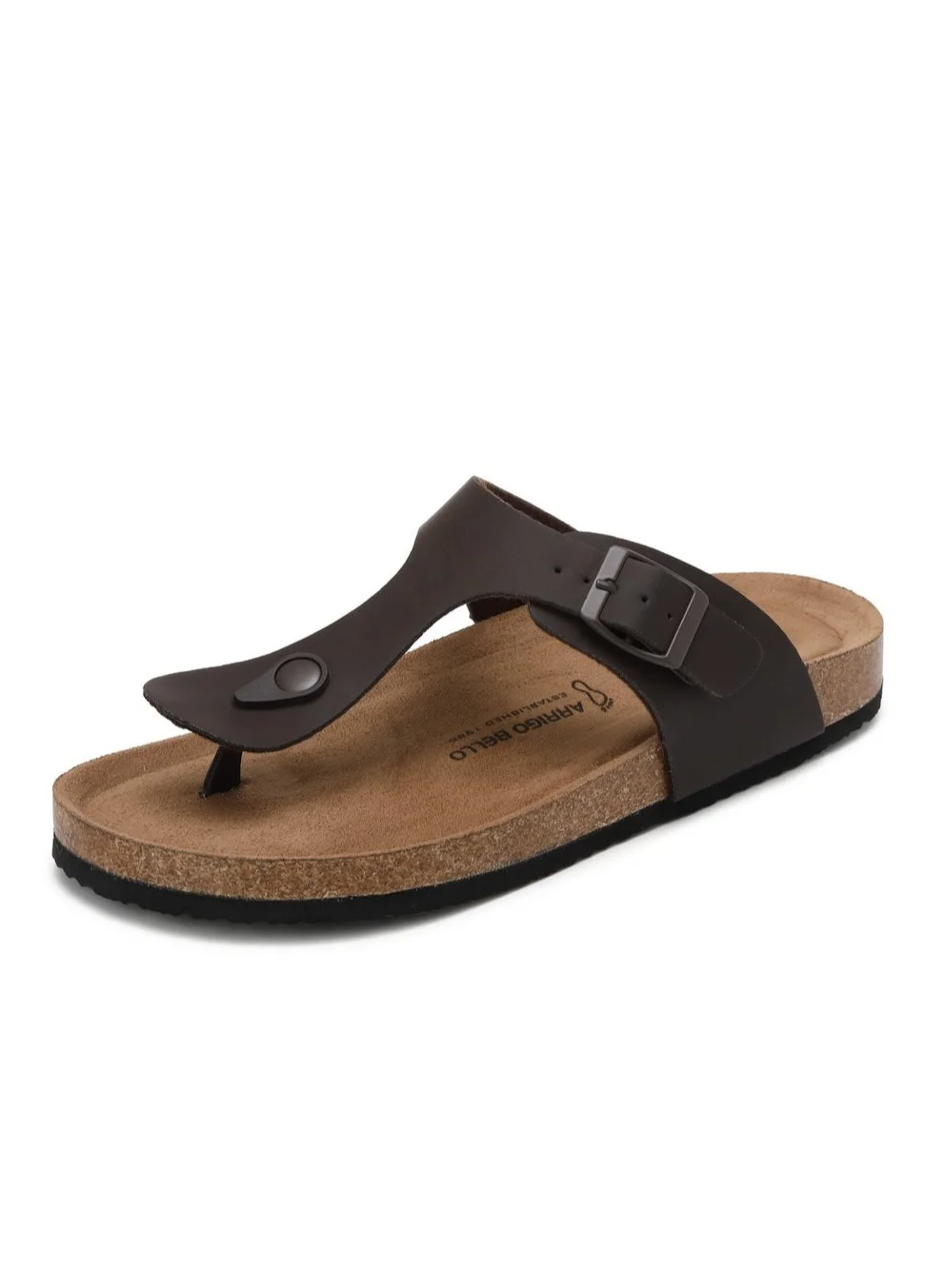 ARRIGO BELLO Unisex Leather Thong Flip Flops with Memory Foam Arch Support and Cork Footbed (Brown, 42 EU) i9oq5