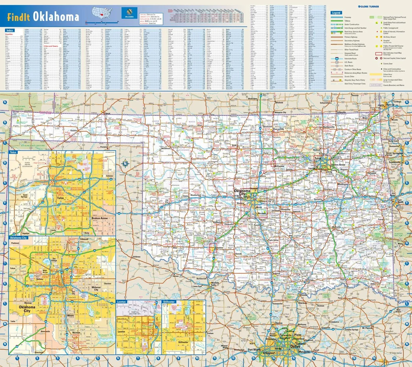 Globe Turner Oklahoma State Wall Map Premium Laminated Educational Decor (52.7 cm x 47 cm) ilfqm