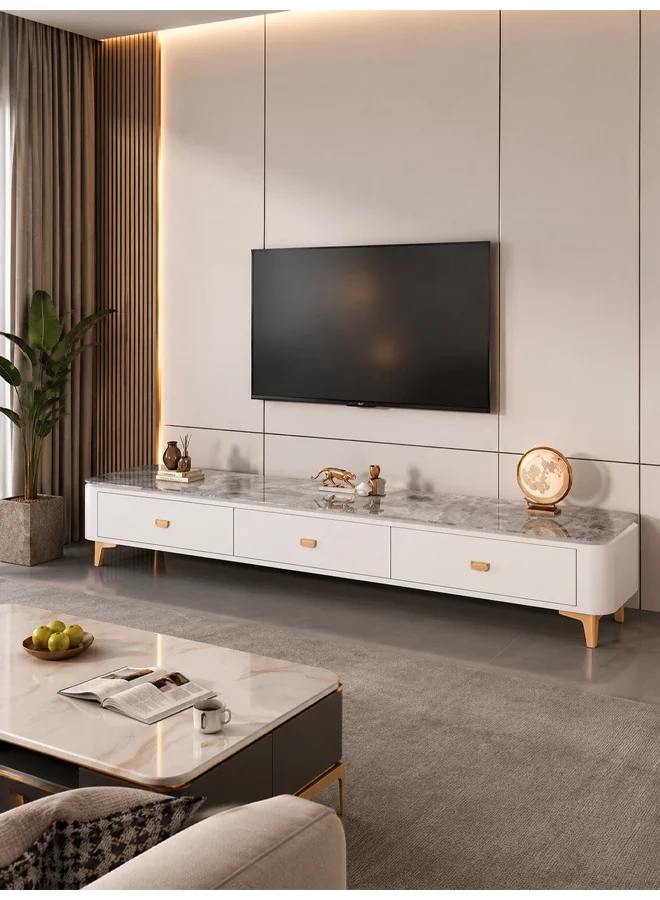 Keke Modern Luxury TV Cabinet with Marble Top and Gold Legs (White and Grey, 180 cm) eg0f5