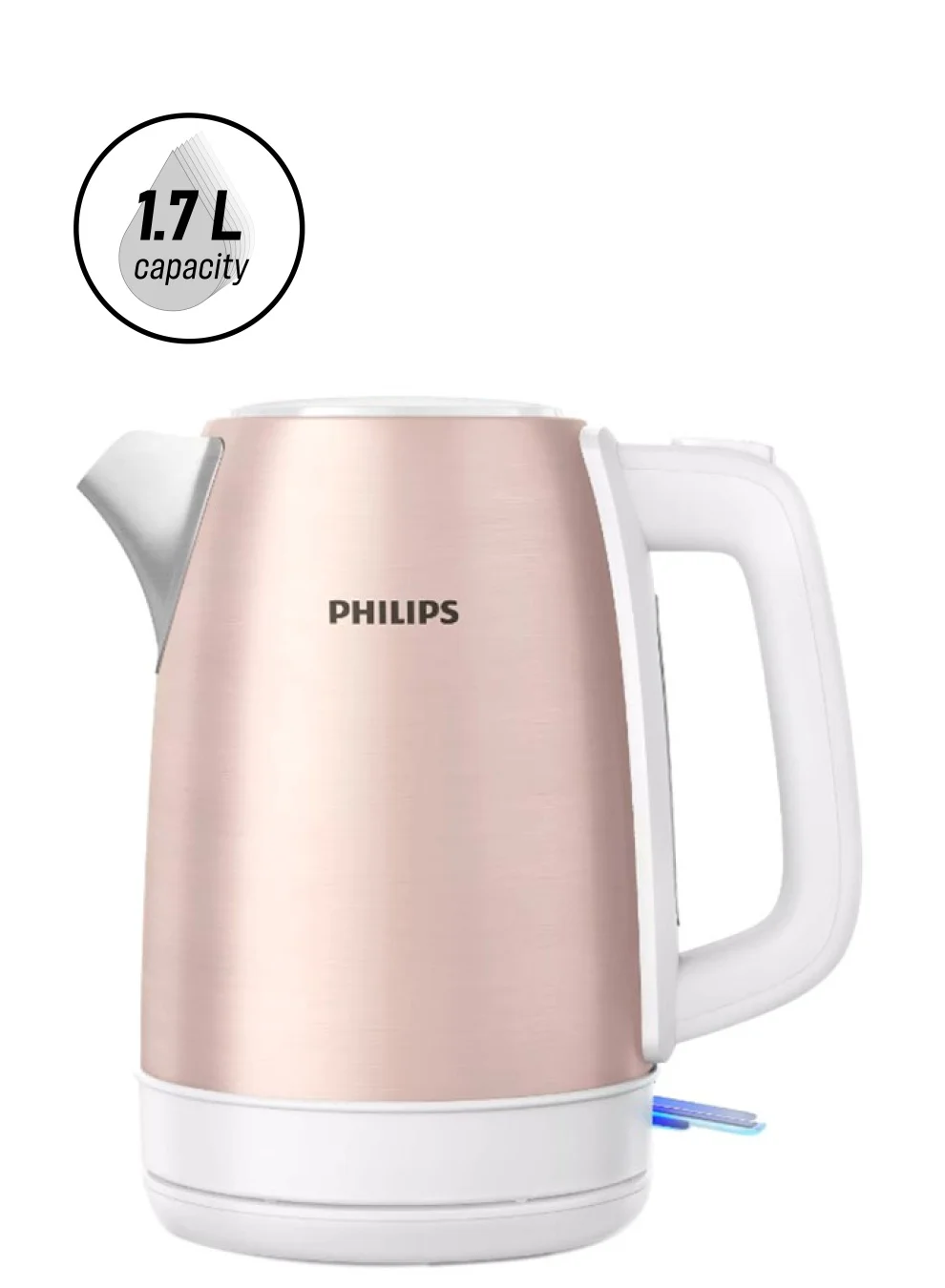 Professional Metal Electric Kettle, 1.7 L Capacity, 2200 W Rapid Boil, 360-Degree Swivel Base (Rose Gold) wcrqo