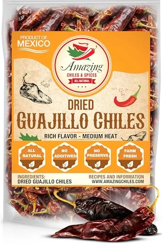 Amazing Chiles & Spices Dried Guajillo Peppers Premium Whole Chili for Authentic Mexican Cooking (113 g) v2oen