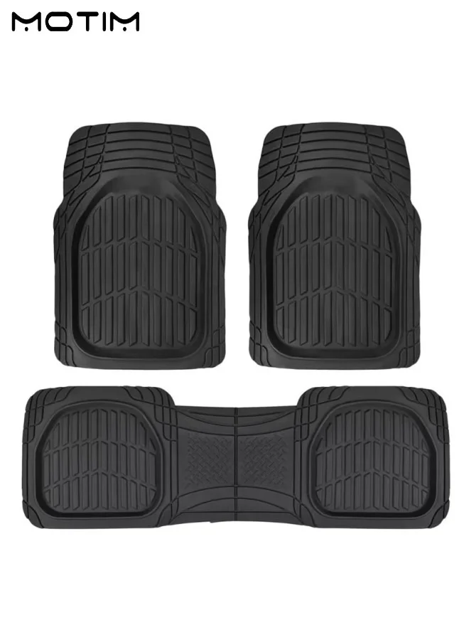 Motim Heavy Duty Deep Dish Rubber Floor Mats (3-Piece Set) All-Weather Protection Trim-to-Fit for Cars SUVs Trucks and Vans 1wxz2