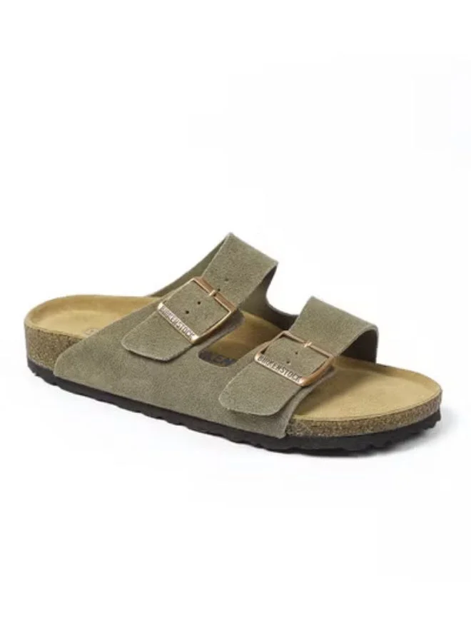 Premium Suede Double-Strap Sandals Unisex Adjustable Buckle Comfort Footwear (Brown, 42 EU) 489o5