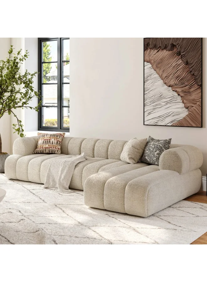 Maharat Al Bahar L-Shape Sofa Set Premium Fabric Living Room Furniture (Beige, 1 Piece) 2lbw5