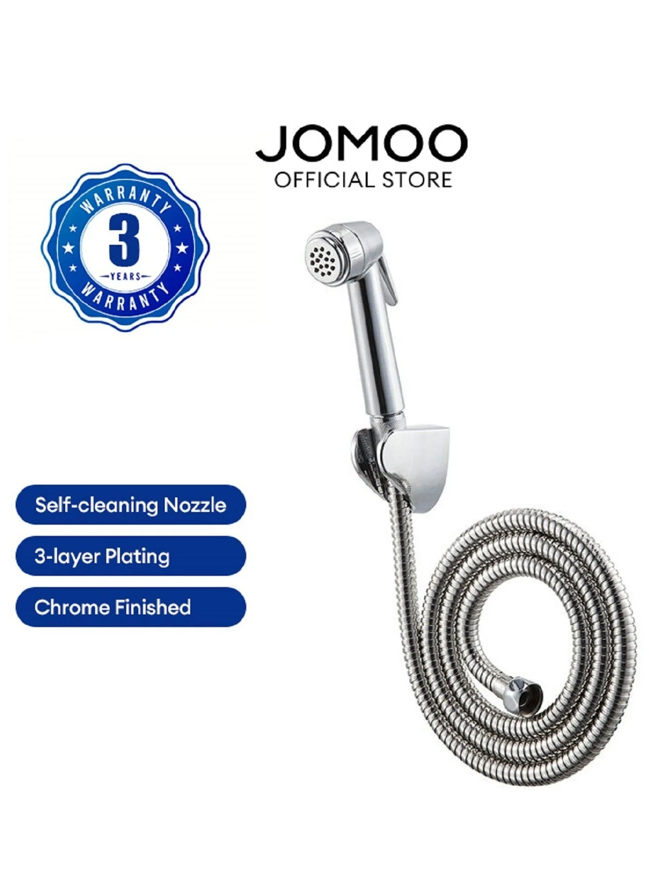 Jomoo Handheld Bidet Sprayer Set for Toilet with Wall Mount and Flexible Hose (Stainless Steel, 120 cm) 3jmrs