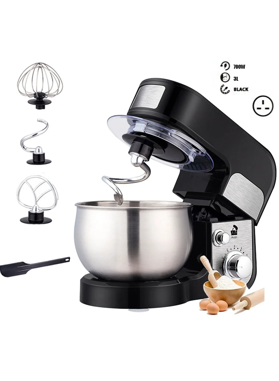Arabest Kitchen Stand Mixer, 6-Speed Electric Food Mixer with Dough Hook and Whisk (Black, 3 L) 2gvoo