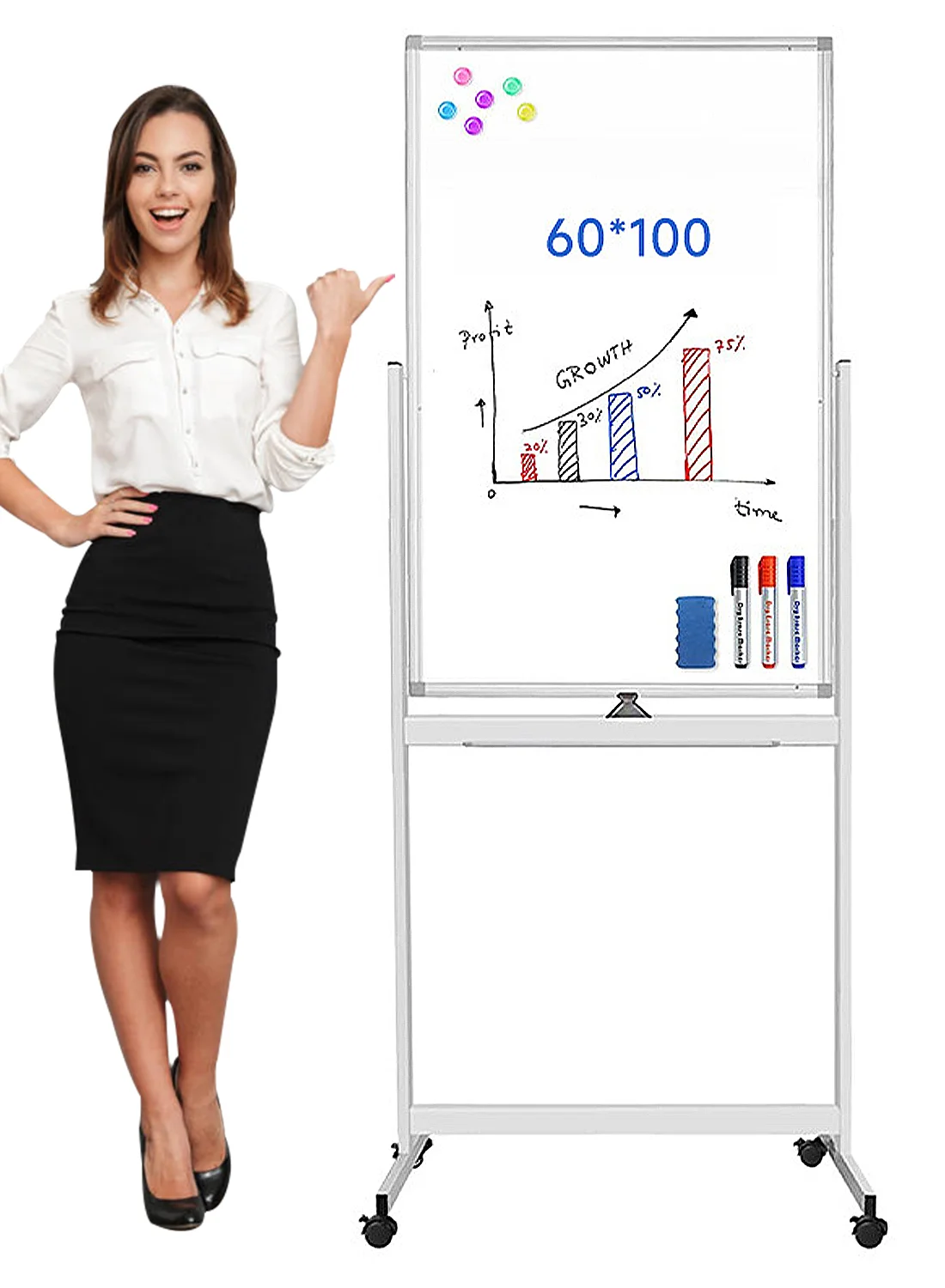 Premium Mobile Dry Erase Board Rolling Whiteboard with 360¡ã Rotating Wheels and Sturdy ABS Corners (White, 90 cm x 60 cm) 97dyu