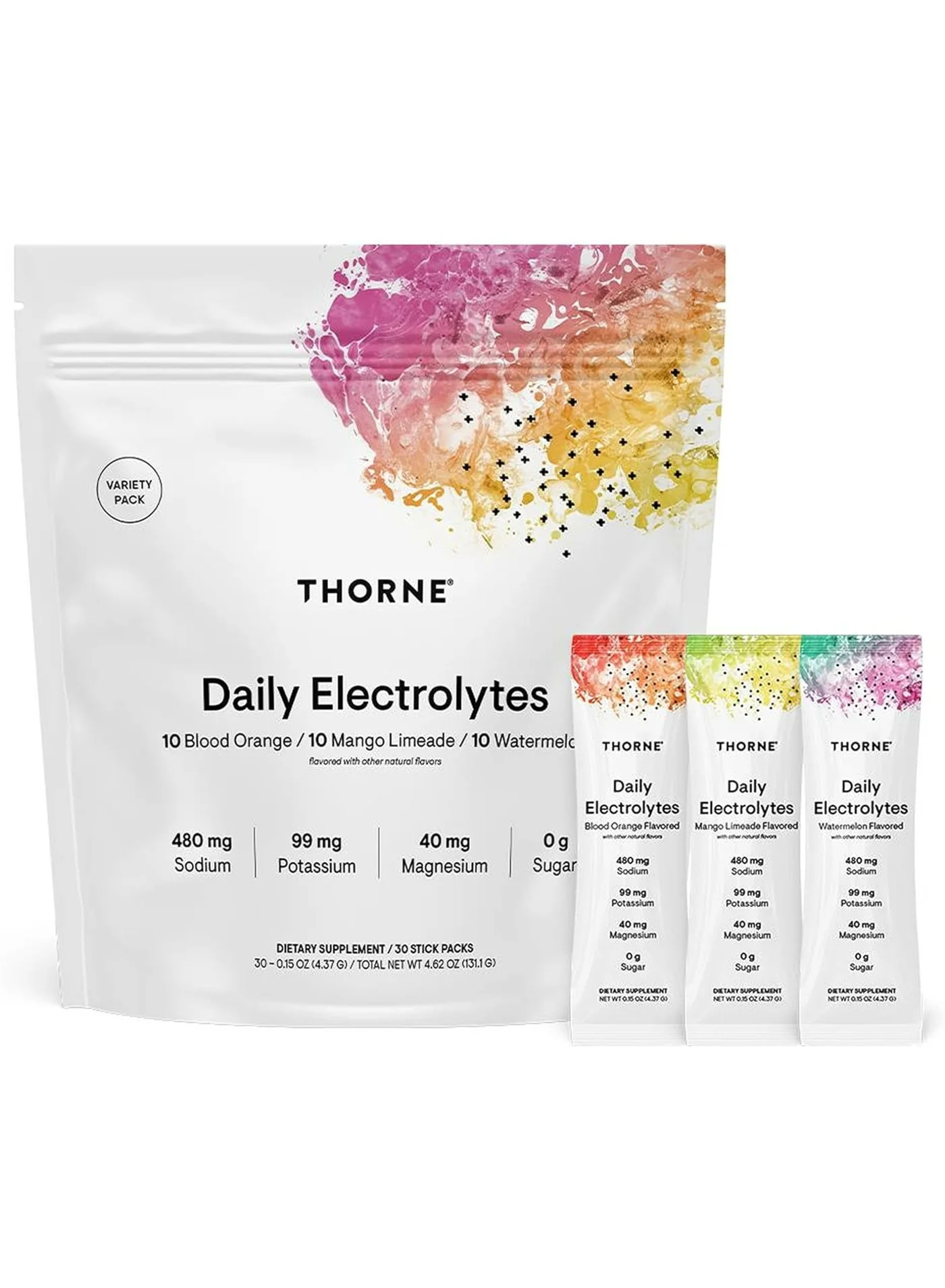 Thorne Daily Electrolytes Variety Pack Hydration Supplement (Mixed Fruit, 30 Stick Packs, 131.1 g) mdg8o