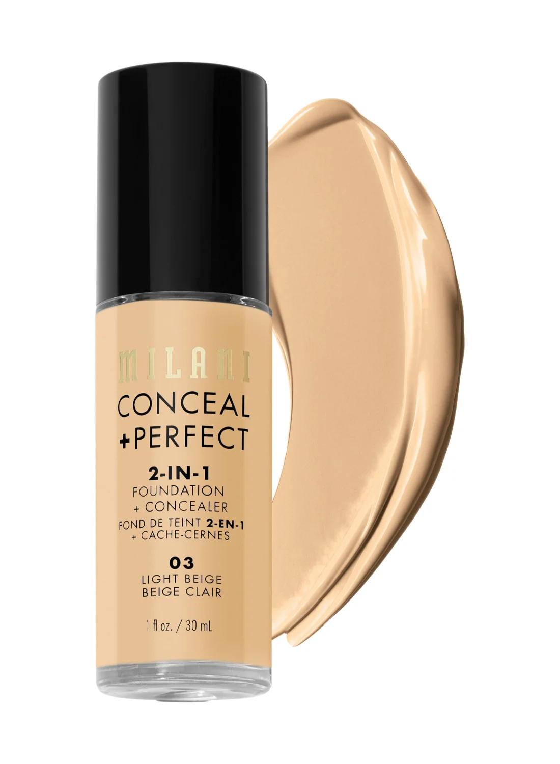 MILANI Conceal + Perfect 2-in-1 Foundation and Concealer (Light Beige, 30 mL) 3hr90